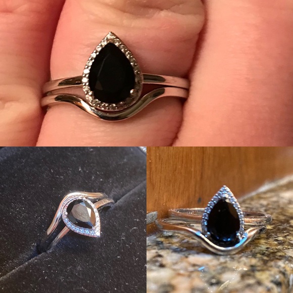 Jewelry - 14K White Gold Ring Black Onyx Ring Diamond Ring Wedding Set EUC Size 10